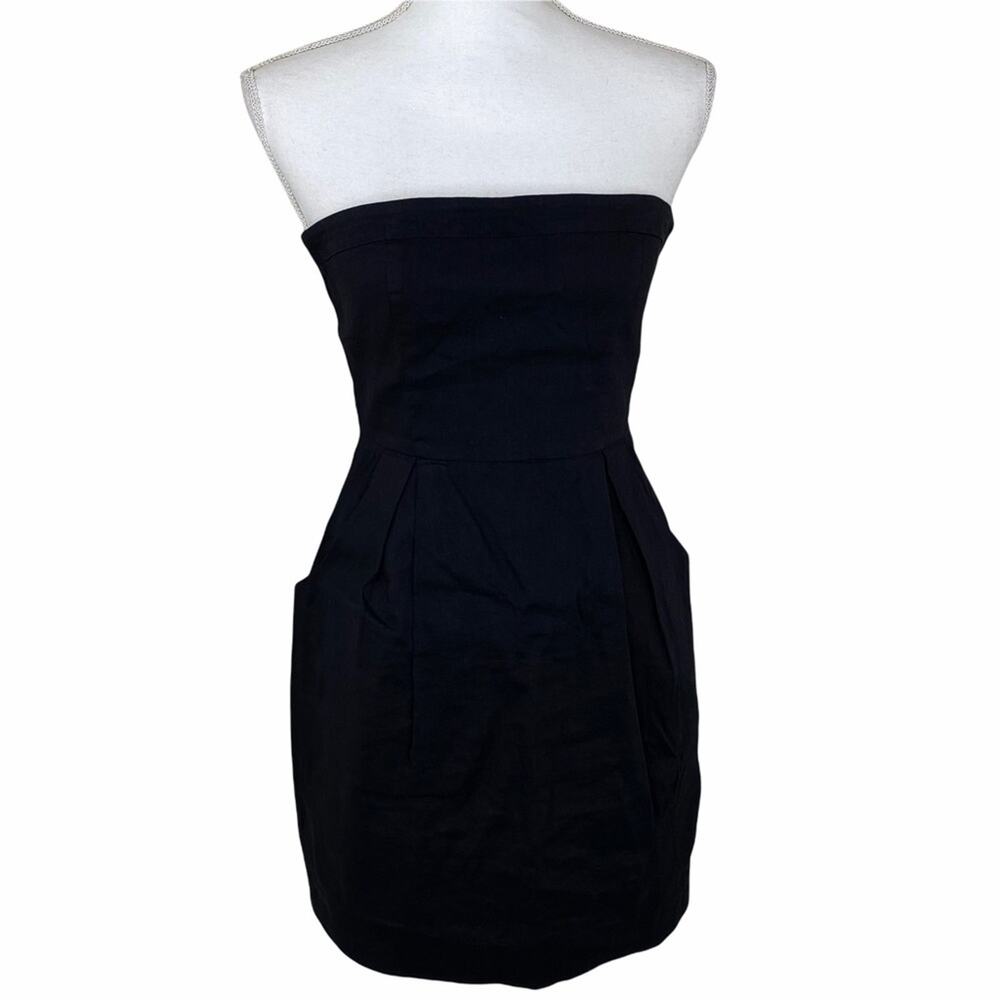 Theory Strapless Linen Sheath Dress‎ Black Size 2